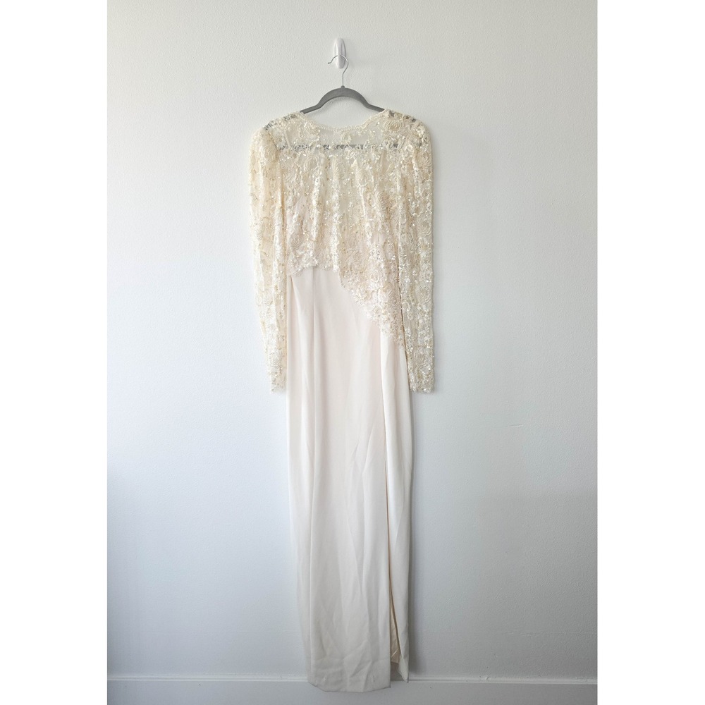 Vintage Eletra Casadei Lace Beaded Sequin Gown Open Back Slit Cream Size 8